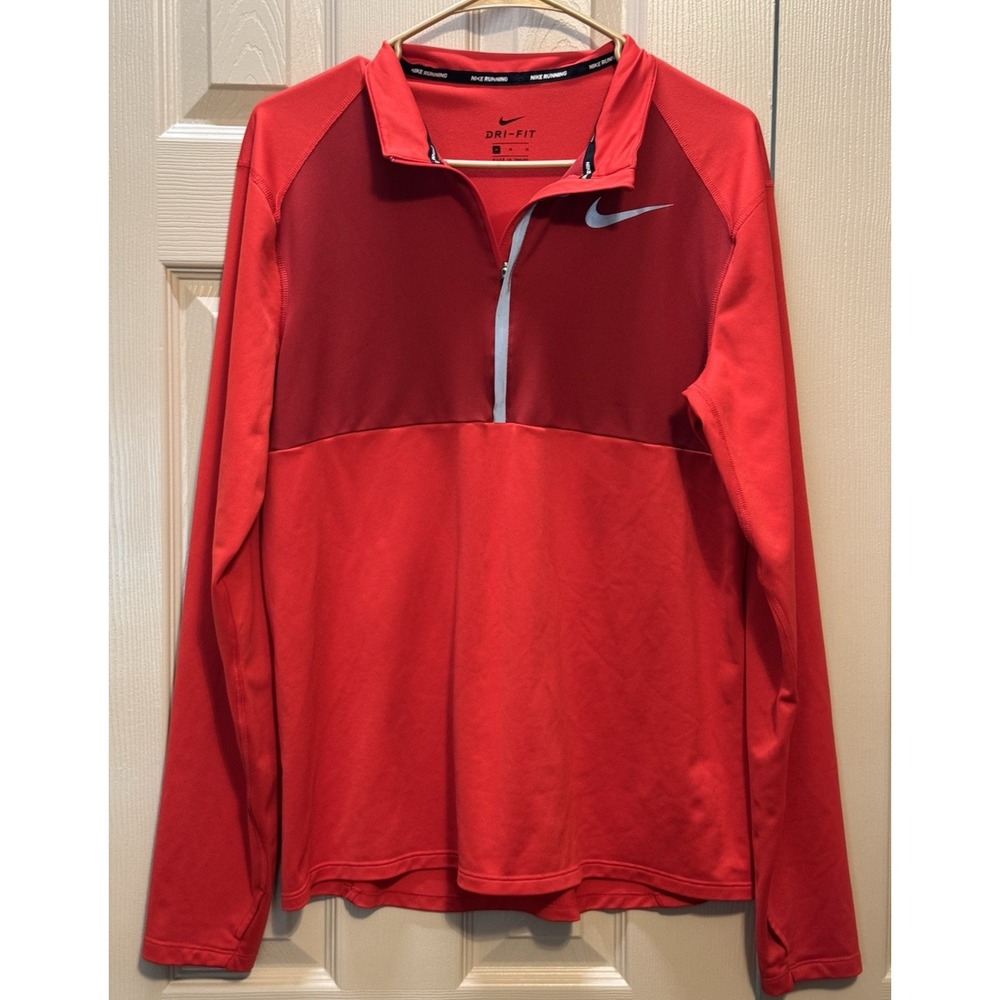 Nike Running Dri-FIT 1/4 Zip Pullover Red Long Sleeve 856827-657 Mens Medium